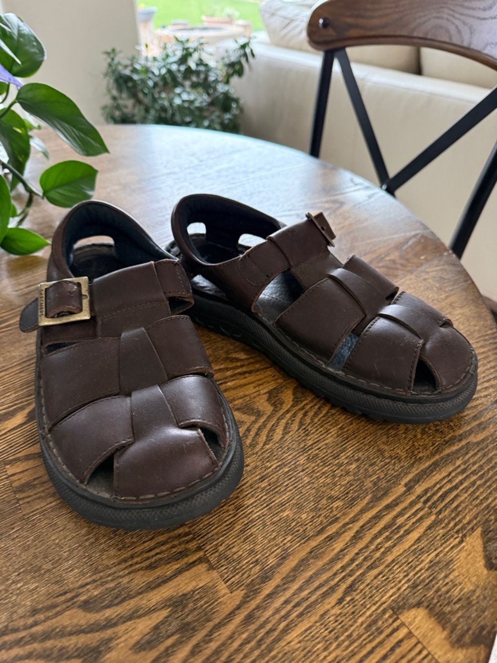 Skechers Men's Brown Leather Fisherman Sandals with Buckle